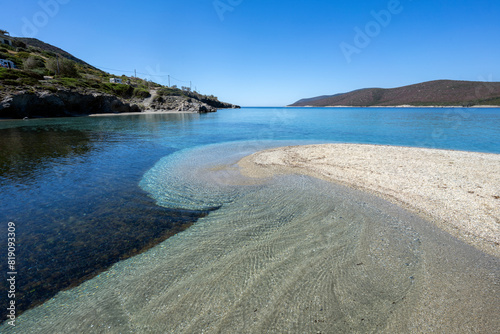 Amazing formations in the pebbeld beach of Megali Ammos, near Karystos town in Euboea island, Central Greece, Europe.  photo