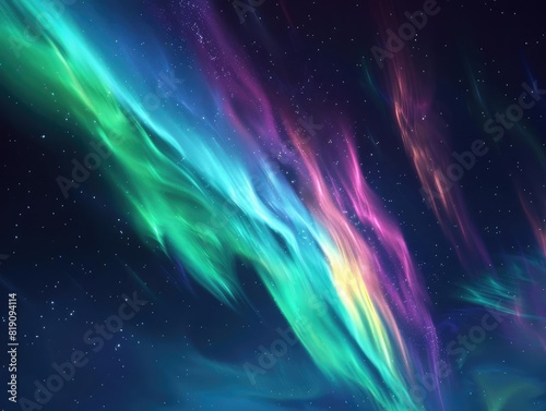 Aurora Borealis Simulated Northern Lights with shifting  colorful light waves in the night sky