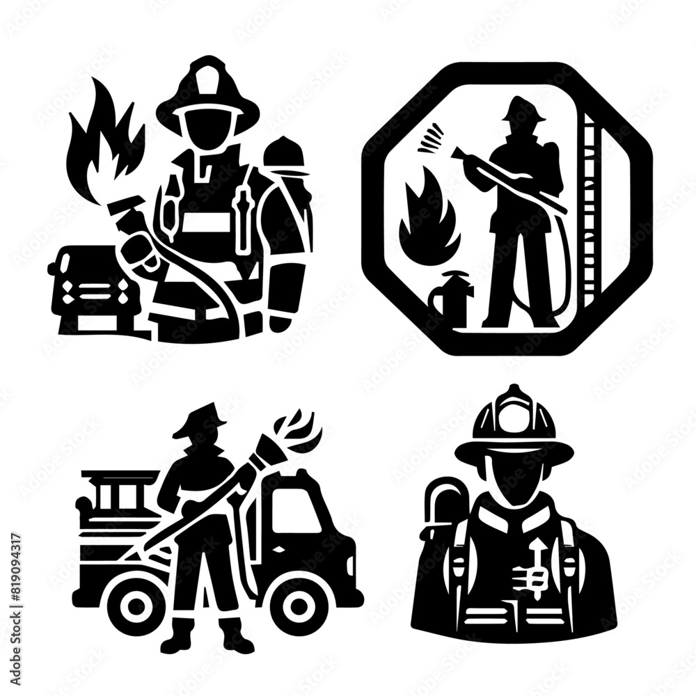 firefighter silhouette on whitebackground firefighter silhouette on whitebackground