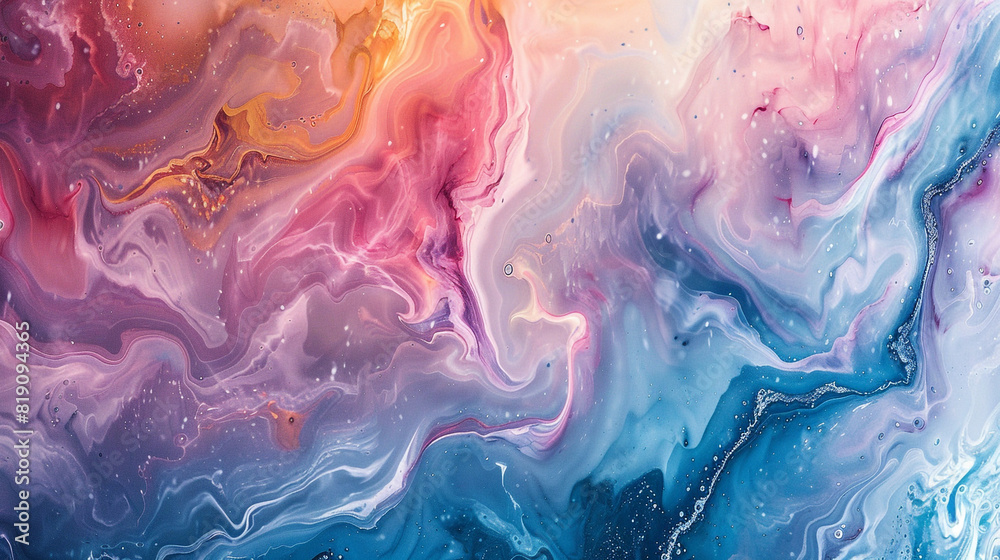 Playful abstract art on marble canvas, showcasing pastel hues.