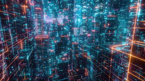 Futuristic Grid Timelapse of a digital grid with neon lights, resembling a hightech cityscape