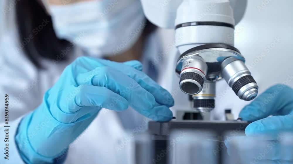 Scientist using microscope in laboratory Scientist using microscope in laboratory