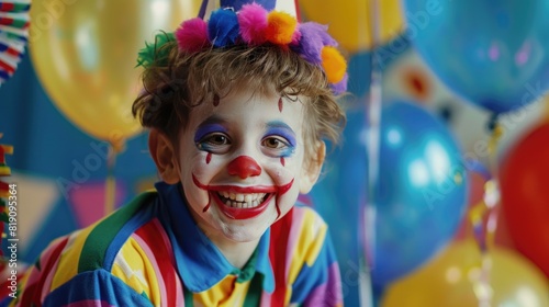  Funny clown at a children's birthday party