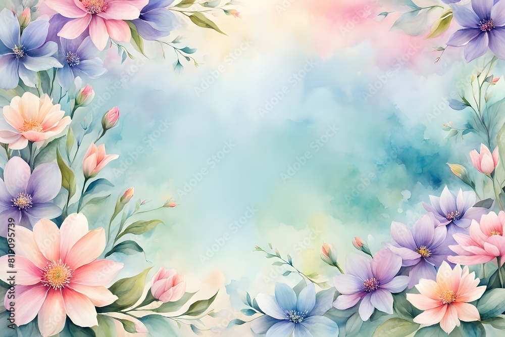 A colorful flowery background with a blue sky in the background A colorful flowery background with a blue sky in the background