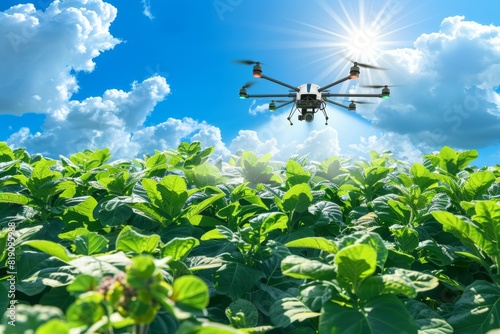 Unmanned aerial vehicle coworker cultivation sustainable practices advanced remote monitoring farm technology efficiency technology agricultural drone help in agricultural development sprawling at photo