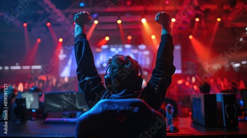 Gamer celebrating his Victory during major E-Sports event photo