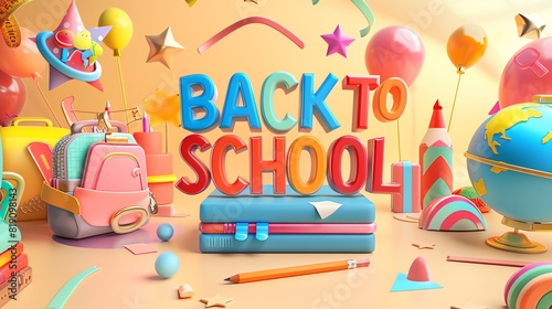Fresh back to school greeting with school supplies and ornaments