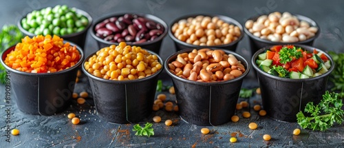 Assorted Beans and Peas in Black Cups
