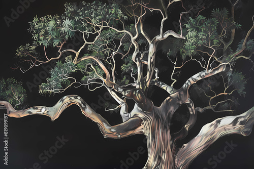 Australian blackwood (Acacia melanoxylon) (Colored Pencil) - Australia - Medium-sized evergreen tree with dark bark and fern-like foliage. It is valued for its durable timber  photo