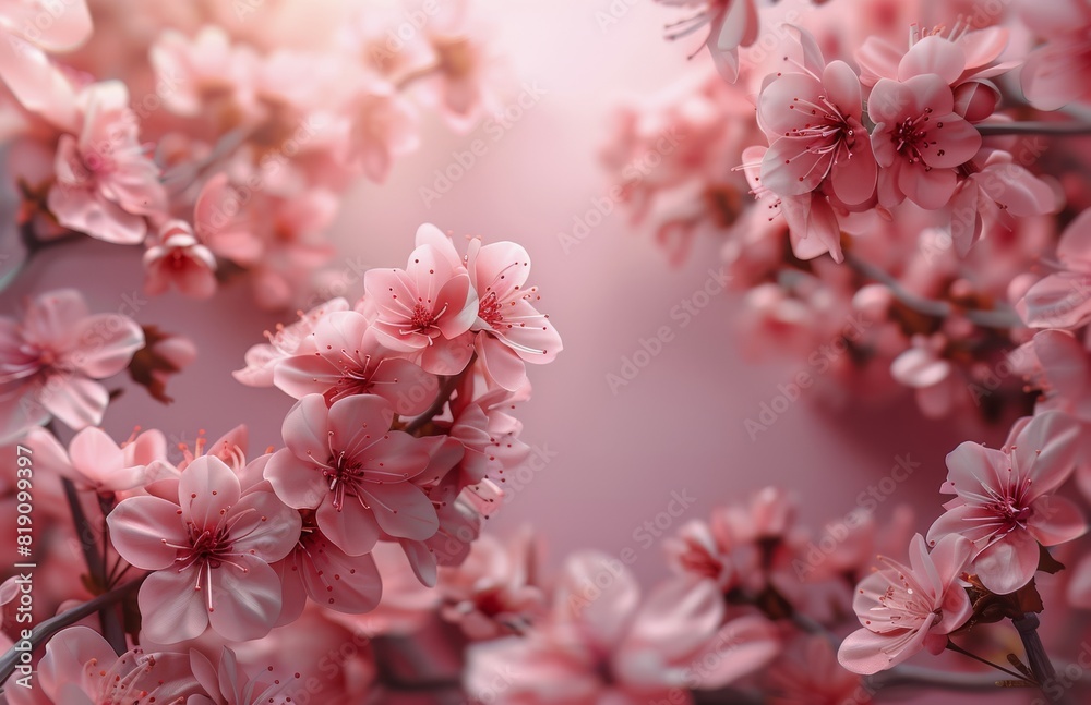 Pink Cherry Blossoms on Pink Background Pink Cherry Blossoms on Pink Background