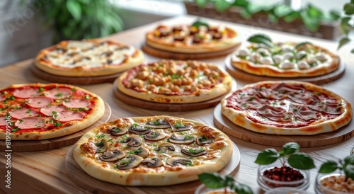 Assorted Pizzas on Wooden Table