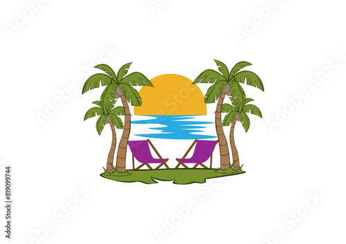 Vector illustration of a palm tree on a background of the sun in a minimalist style 