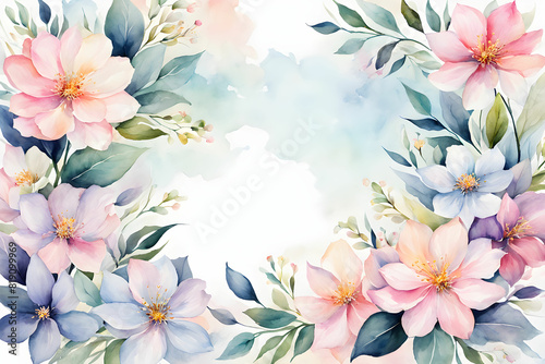 Flower and floral soft pastel watercolor background. wedding invitation floral frame element