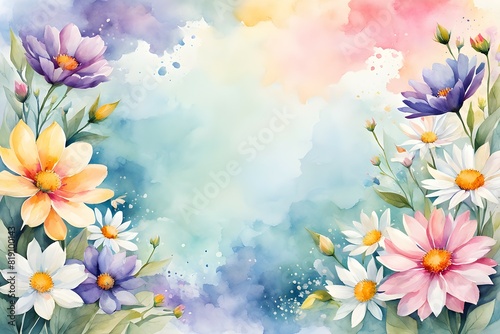 Flower and floral soft pastel watercolor background. wedding invitation floral frame element