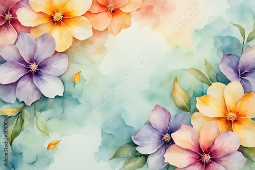 Wallpaper Mural Flower and floral soft pastel watercolor background. wedding invitation floral frame element Torontodigital.ca