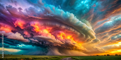A vibrant and diverse array of colored clouds swirl and dance in the sky, creating a mesmerizing and ever-changing landscape (1)