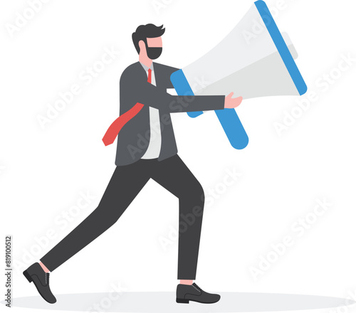 Public relations leader. Businessman holding a megaphone. business concept vector eps

