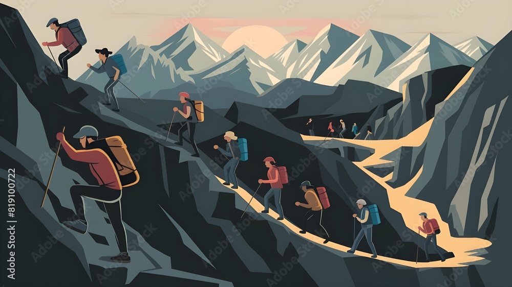 illustration of people hiking made.