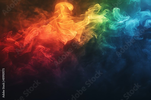 Rainbow smoke swirling on a black backdrop