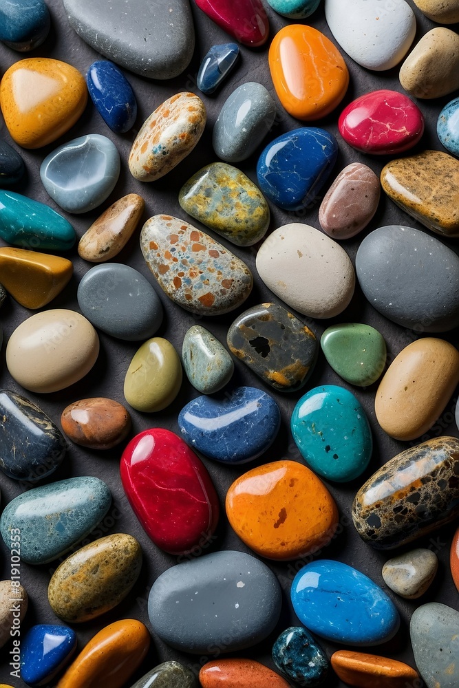 Arrangement of bright colored stones in a design.. Generative AI Arrangement of bright colored stones in a design.. Generative AI