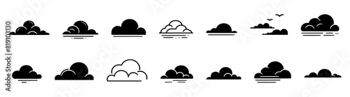 Set of simple cloud icons isolated on a white background - Collection of small black clouds in various styles or shapes