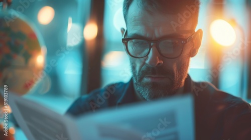 Man Intently Reading a Book photo