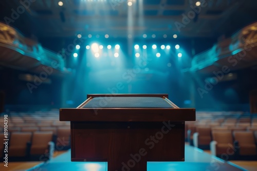 Close up of a blank podium in an empty concert hall