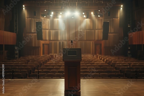 Close up of a blank podium in an empty concert hall