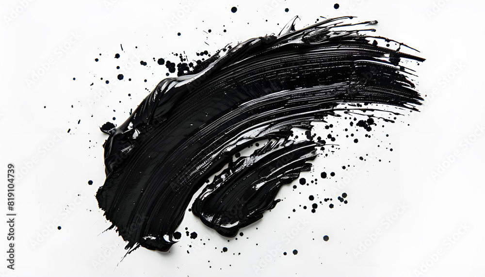 Black oil paint stroke on white background, top view Black oil paint stroke on white background, top view