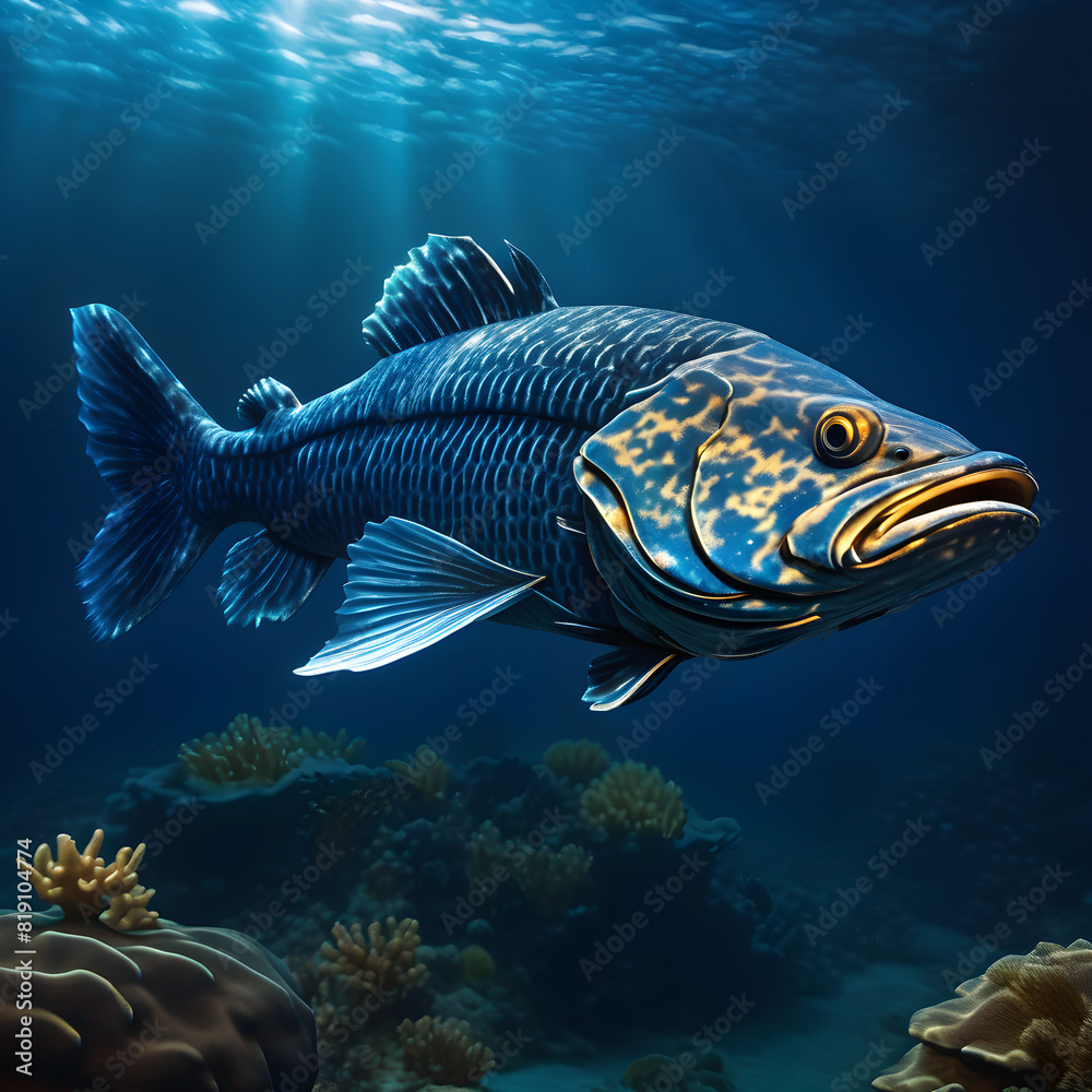 Fototapeta premium Majestic Blue Fish in Coral Reef