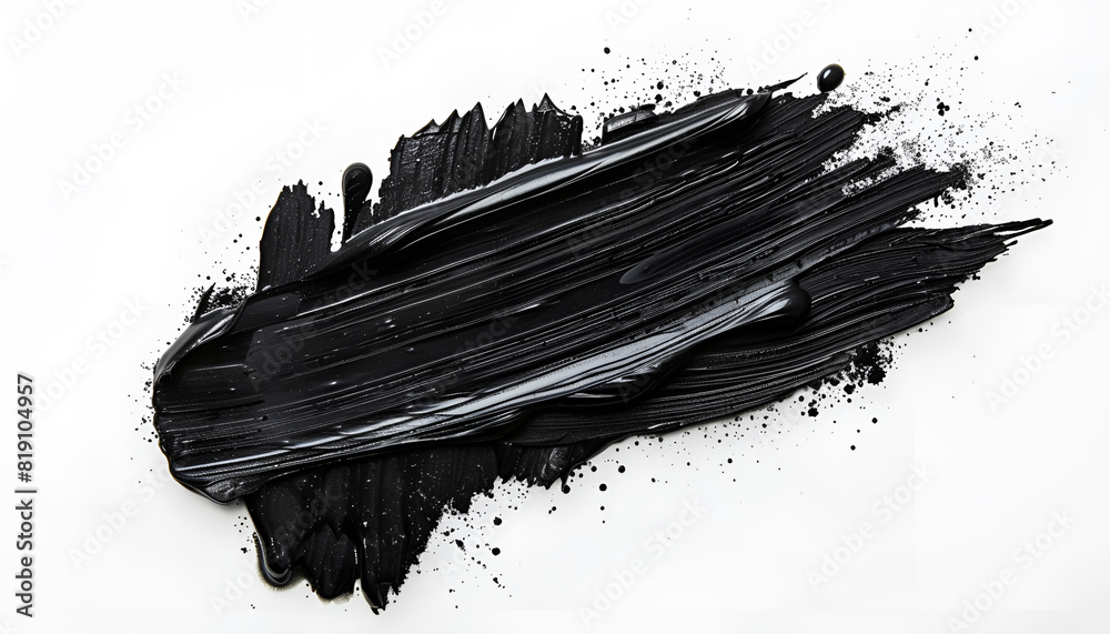 Black oil paint stroke on white background, top view Black oil paint stroke on white background, top view