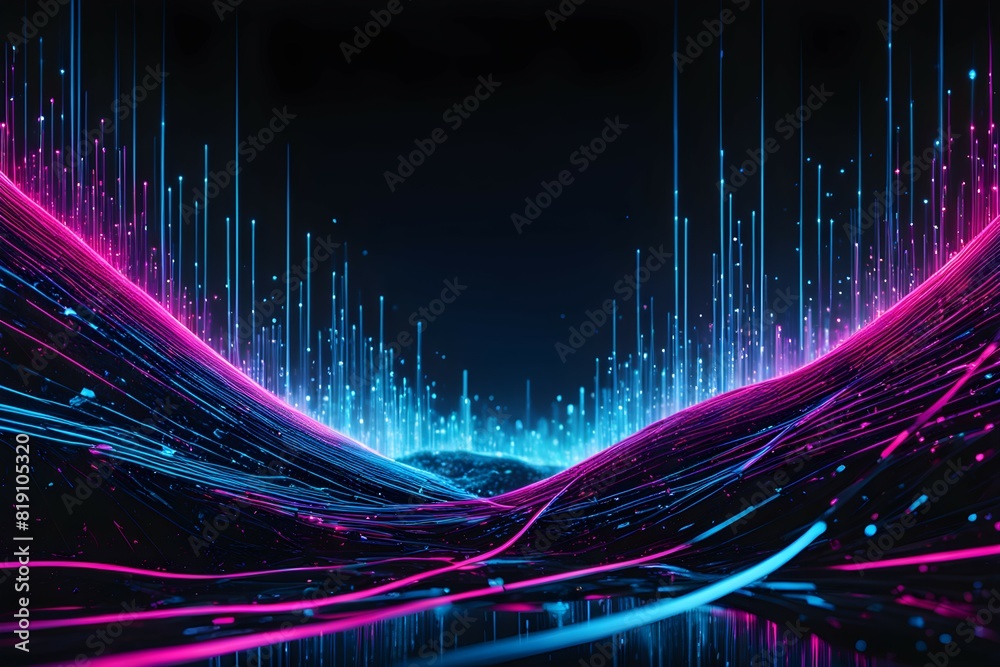 Futuristic data technology background. with neon lights and glowing orbs Futuristic data technology background. with neon lights and glowing orbs