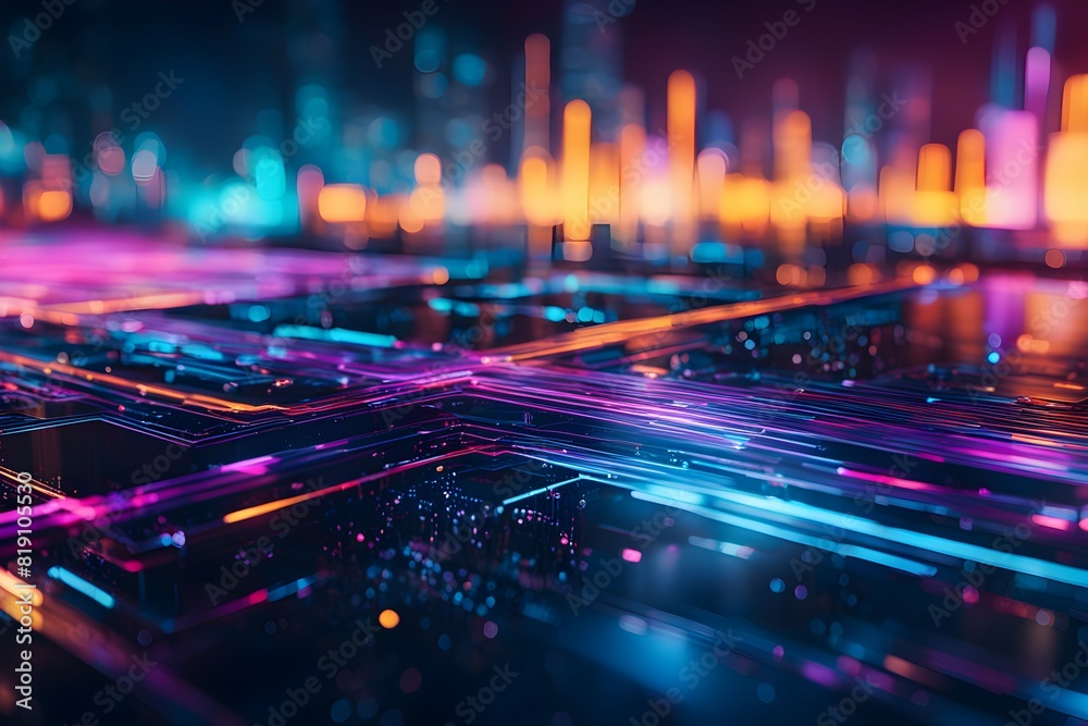 Futuristic data technology background. with neon lights and glowing orbs Futuristic data technology background. with neon lights and glowing orbs