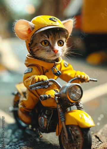 cat on a motorcycle, Illustration AI Generative.