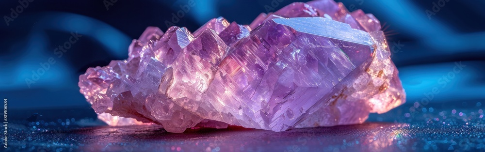 Fototapeta premium Pink crystal cluster resting on a table
