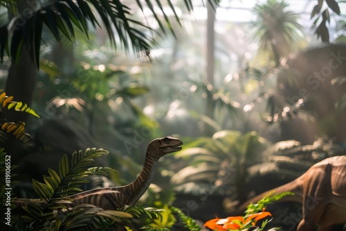 Close up of a holographic zoo where extinct animals roam in digitally recreated habitats