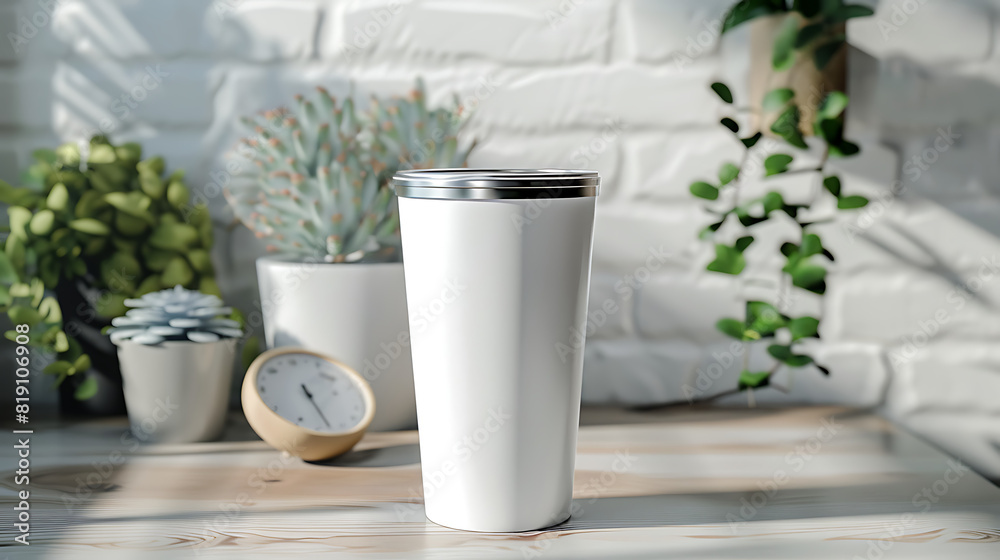 Tumbler, minimal background, maintaining the temperature for a happy drinking mood Tumbler, minimal background, maintaining the temperature for a happy drinking mood