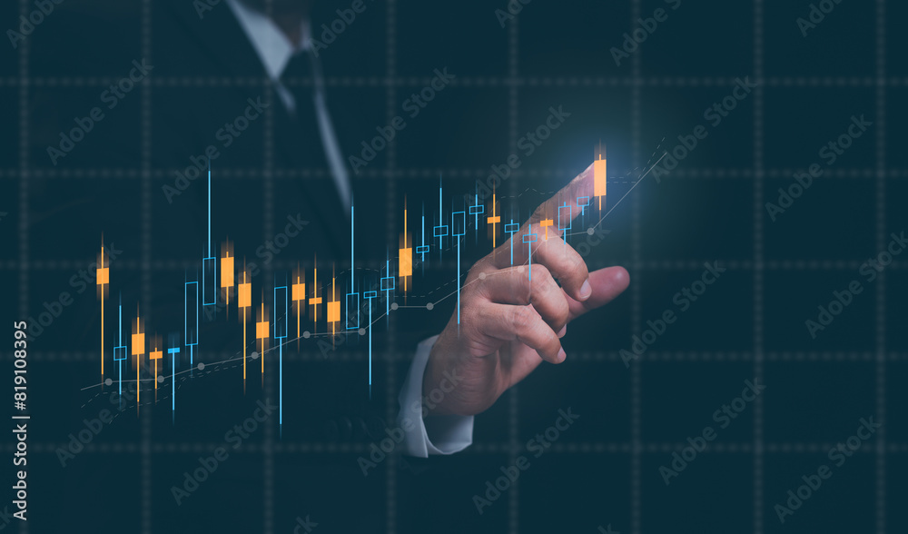 Business financial stock market concept. Businessman analyzing financial data stock market. Business finance stock bar chart Hologram. Business success and growth, economic growth graph. Business financial stock market concept. Businessman analyzing financial data stock market. Business finance stock bar chart Hologram. Business success and growth, economic growth graph.