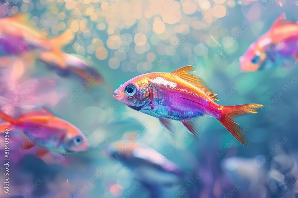 Close up of a watercolor clipart showing a futuristic fish tank Close up of a watercolor clipart showing a futuristic fish tank
