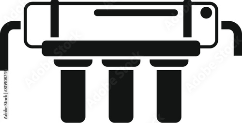 Black and white vector illustration of a horizontal water purification device