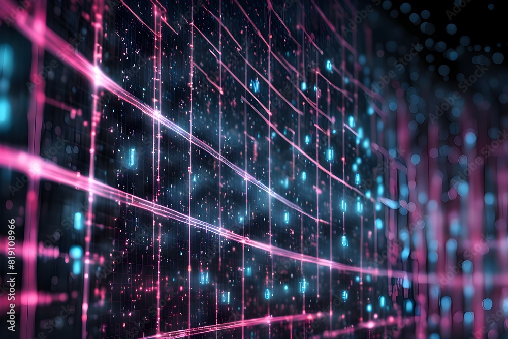 Fototapeta premium Futuristic data technology background. with neon lights and glowing orbs