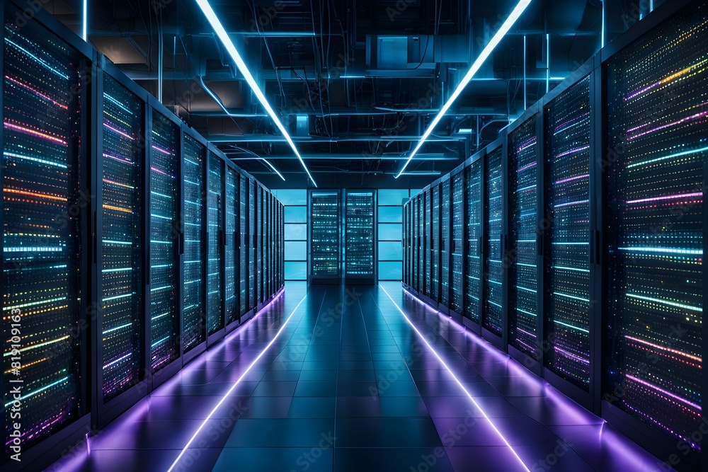Futuristic data technology background. with neon lights and glowing orbs Futuristic data technology background. with neon lights and glowing orbs