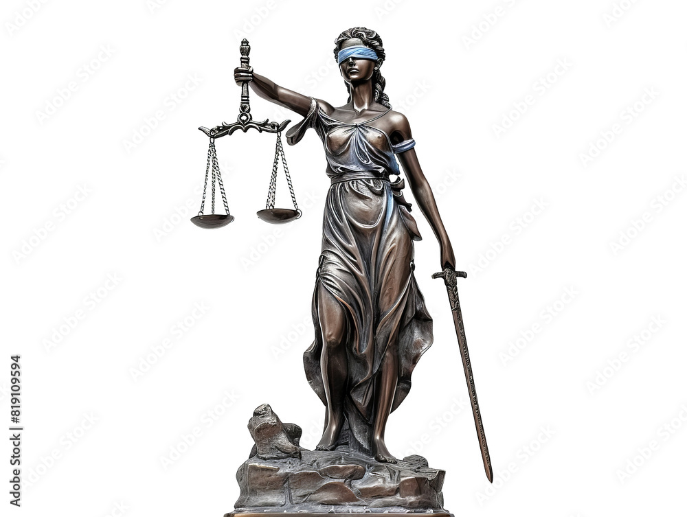 A statue of Lady Justice cut out transparent isolated on white background PNG file artwork graphic design. A statue of Lady Justice cut out transparent isolated on white background PNG file artwork graphic design.