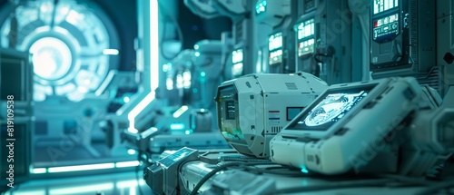 Fototapeta Naklejka Na Ścianę i Meble -  Close up of an emergency trauma bay in a space colony