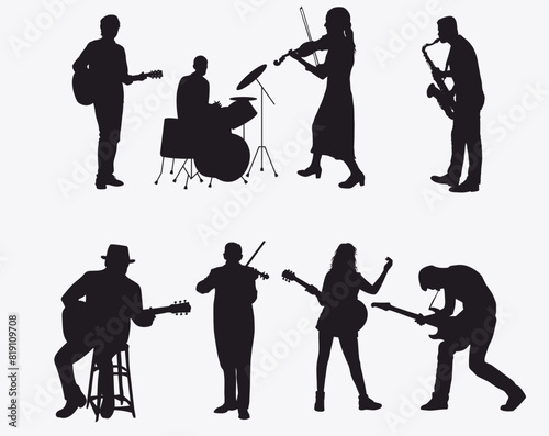 set of musician playing different instrument silhouette. 