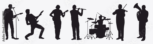 Set of musician silhouette. Musical instrument, musical artist. 