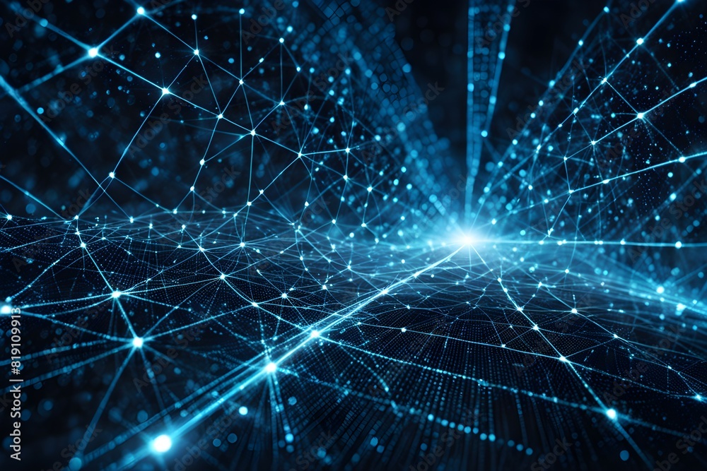 Obraz premium Futuristic data technology background. with neon lights and glowing orbs