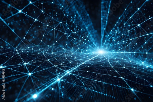 Futuristic data technology background. with neon lights and glowing orbs