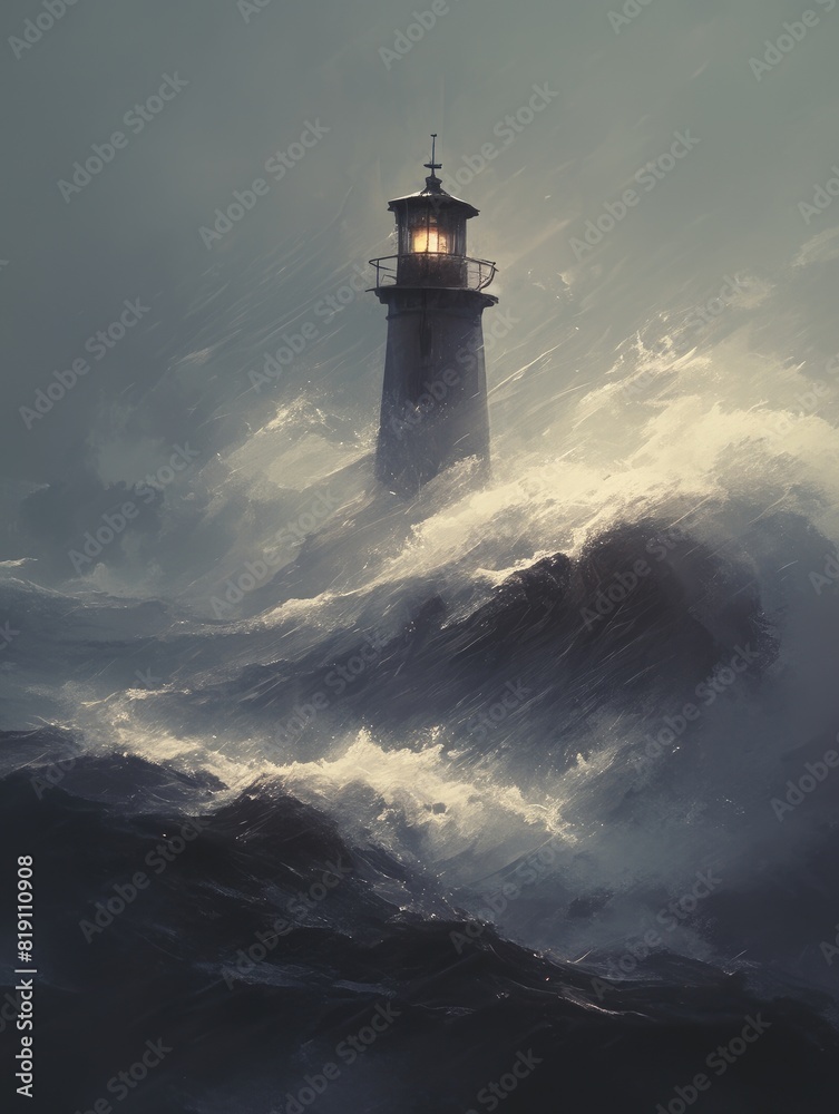 lighthouse at sea during a storm