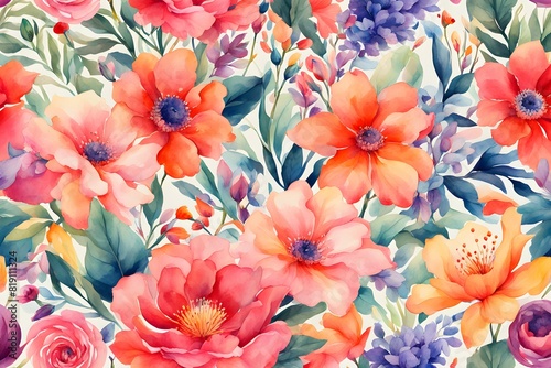 Colorful floral pattern in cartoon style. flowers and leaves with playful features seamless pattern background